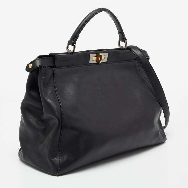 Pre Owned Fendi Black Leather Large Peekaboo Top Handle Bag