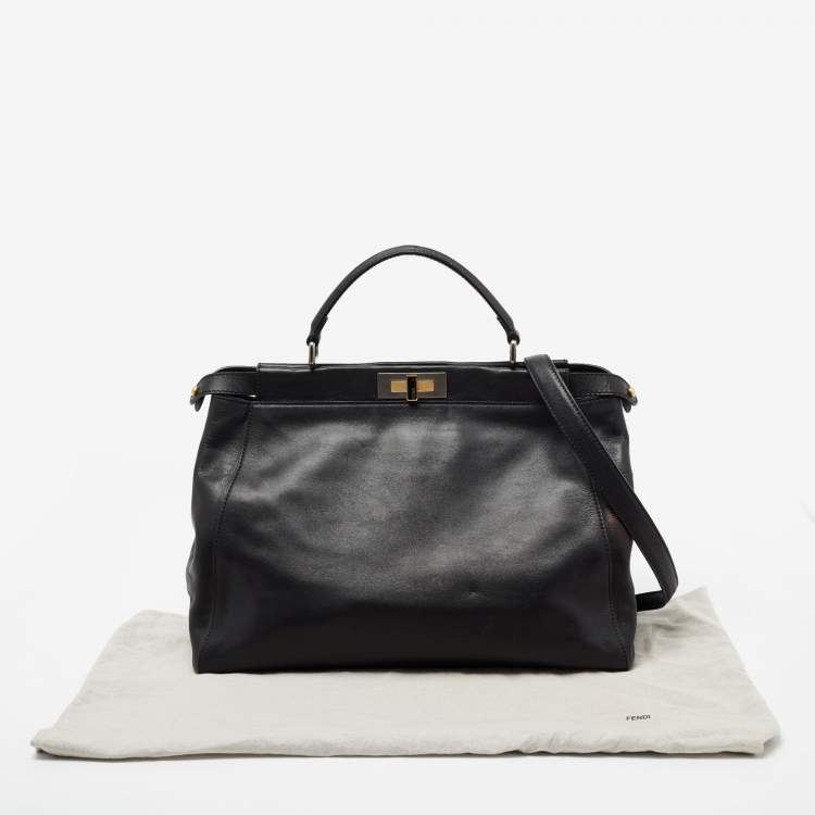 Pre Owned Fendi Black Leather Large Peekaboo Top Handle Bag
