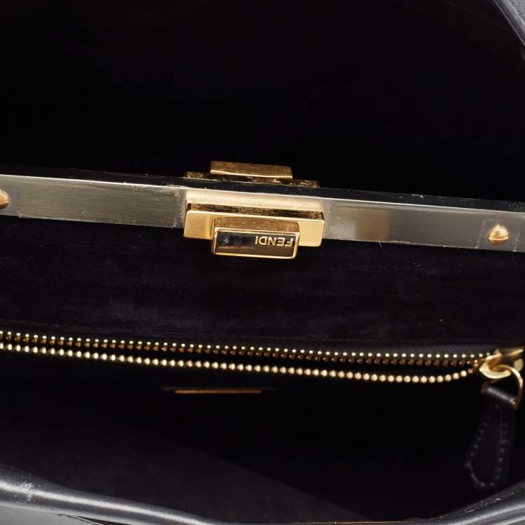 Pre Owned Fendi Black Leather Large Peekaboo Top Handle Bag