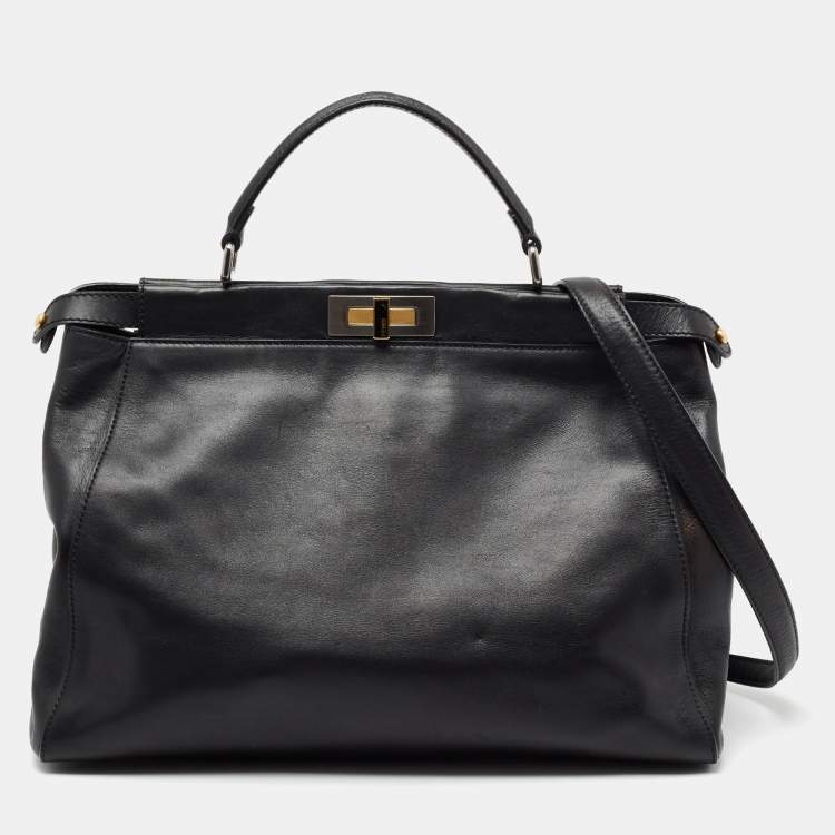 Pre Owned Fendi Black Leather Large Peekaboo Top Handle Bag