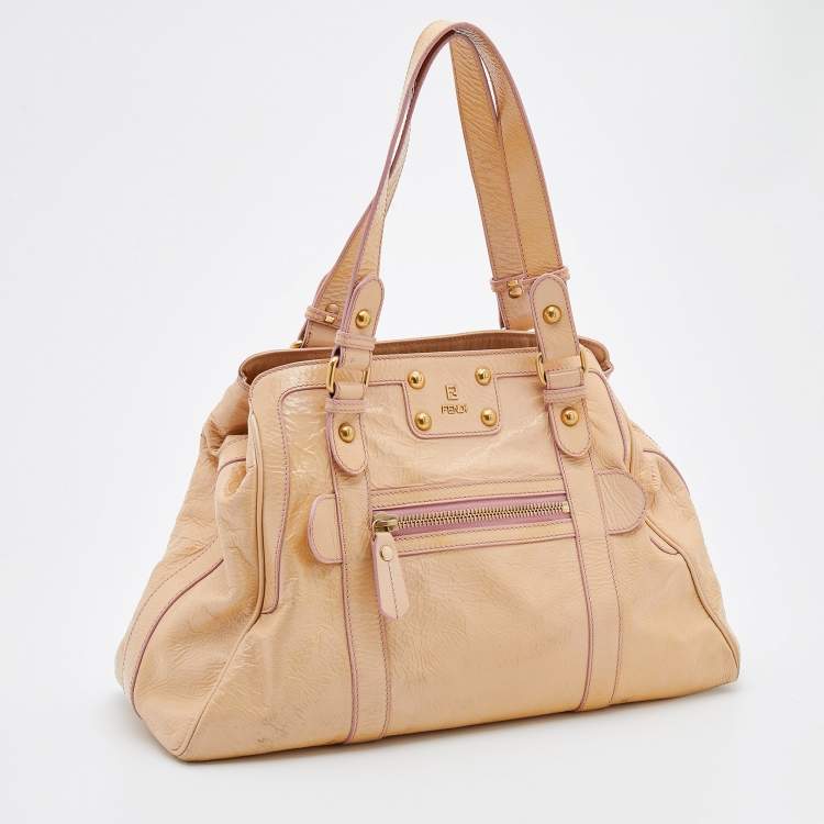 Pre Owned Fendi Beige Patent Leather De Jour Tote