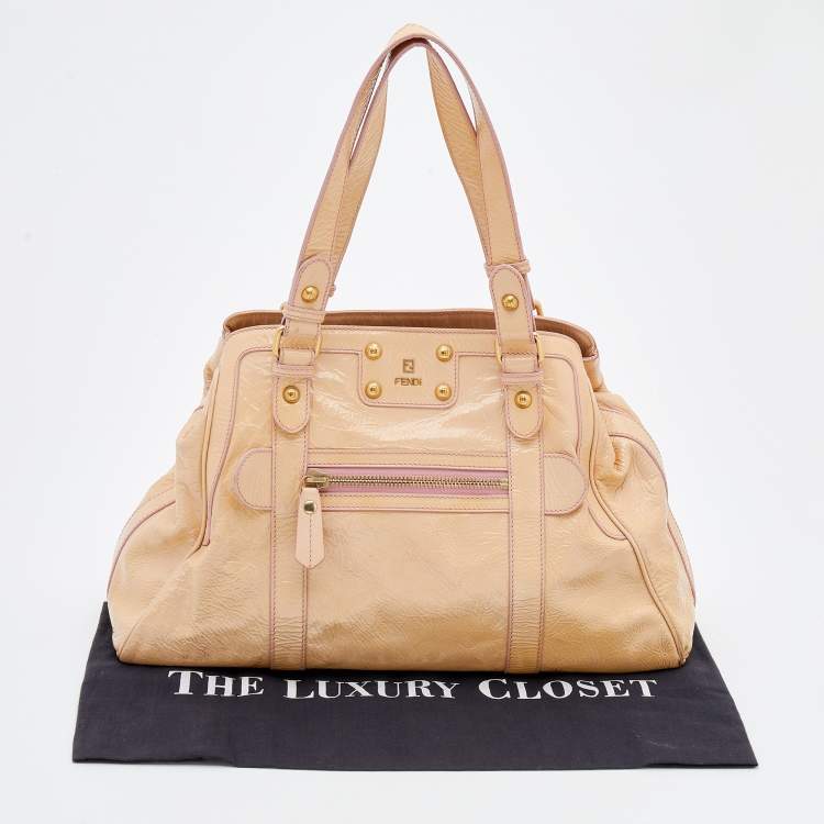 Pre Owned Fendi Beige Patent Leather De Jour Tote