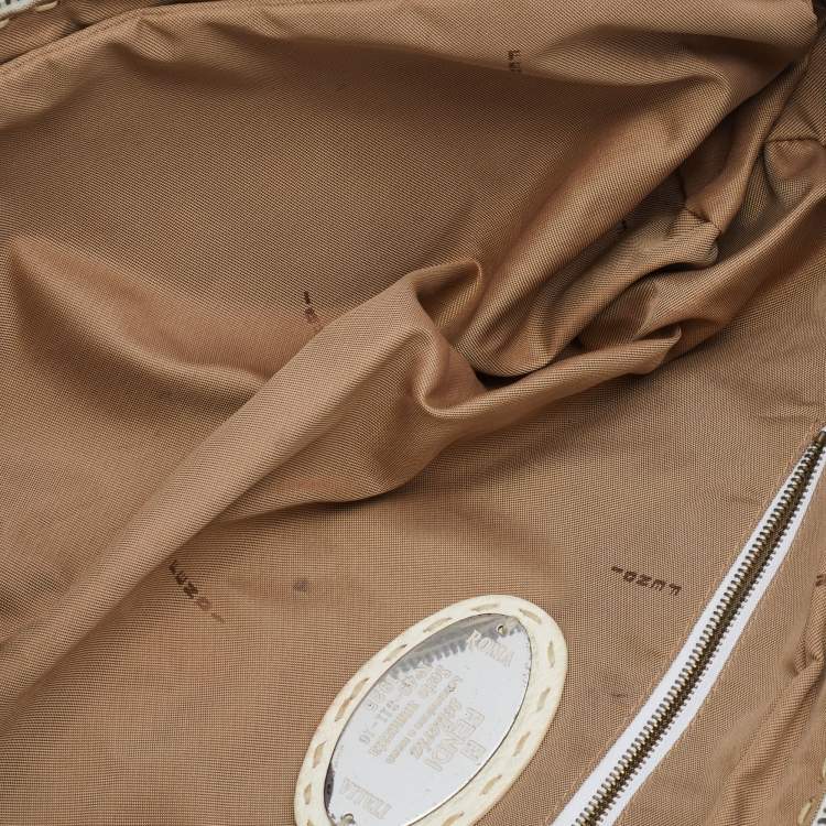 Pre Owned Fendi Beige/White Canvas And Leather Duffel Bag