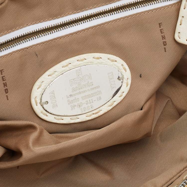 Pre Owned Fendi Beige/White Canvas And Leather Duffel Bag