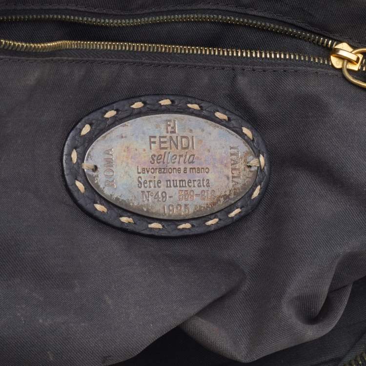 Pre Owned Fendi Beige/Black Canvas And Leather Duffel Bag