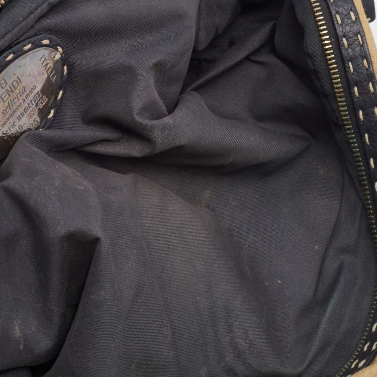 Pre Owned Fendi Beige/Black Canvas And Leather Duffel Bag