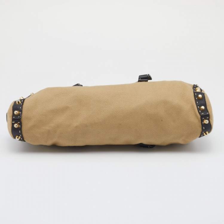 Pre Owned Fendi Beige/Black Canvas And Leather Duffel Bag
