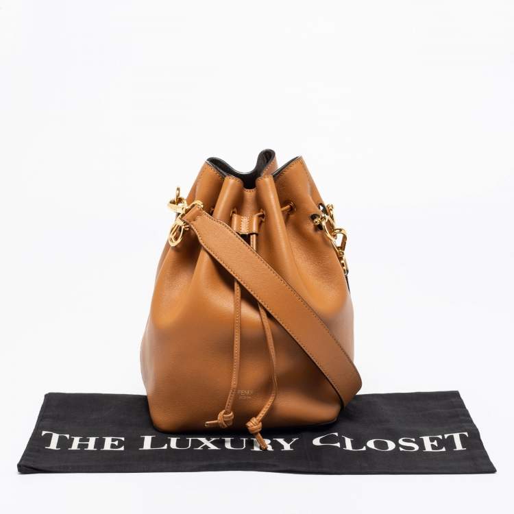 Pre Owned Fendi Brown Leather Grande Mon Tresor Bucket Bag