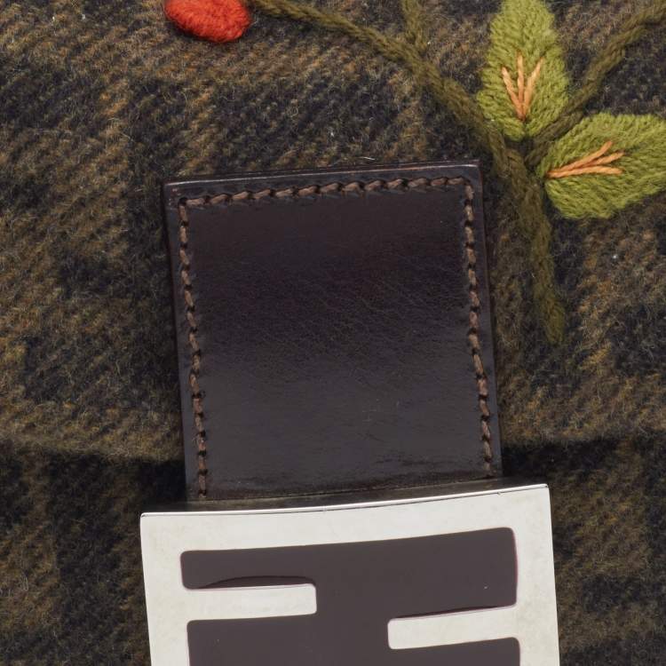 Pre Owned Fendi Black/Grey Zucca Wool And Leather Embroidered Baguette
