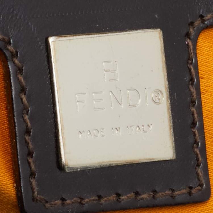Pre Owned Fendi Black/Grey Zucca Wool And Leather Embroidered Baguette