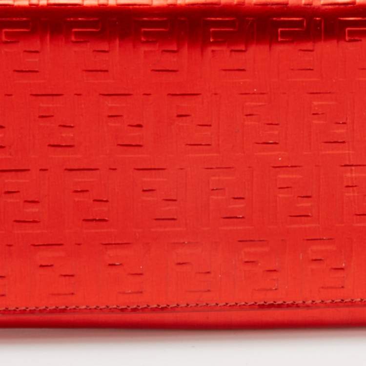 Pre Owned Fendi Red Zucchino Patent Leather Flap Wallet