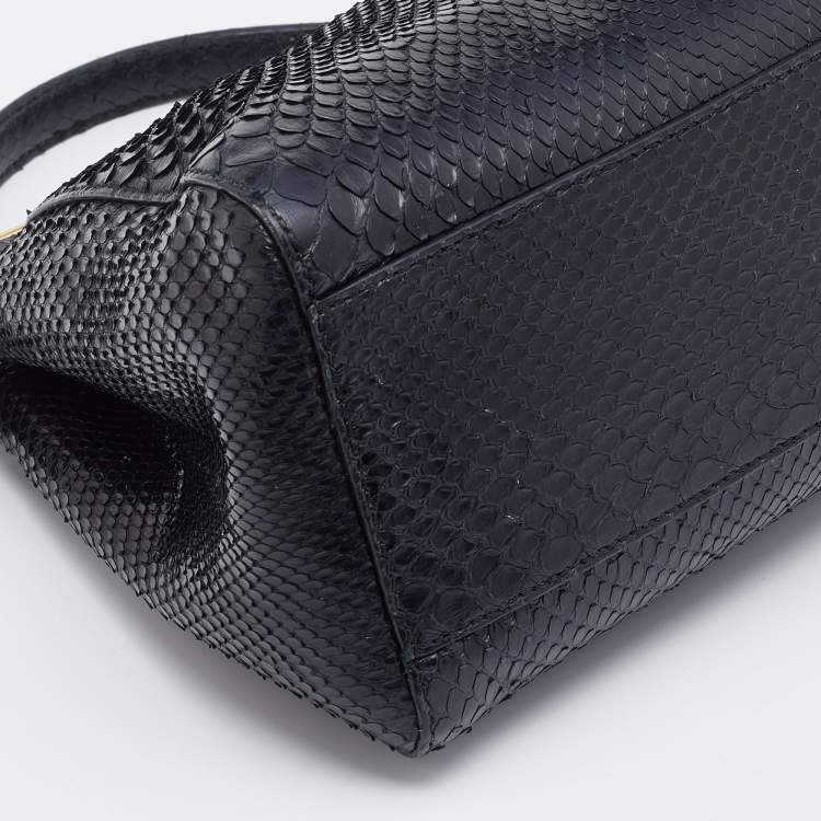 Pre Owned Fendi Black Python Mini Peekaboo Top Handle Bag