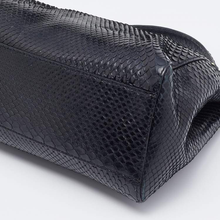 Pre Owned Fendi Black Python Mini Peekaboo Top Handle Bag