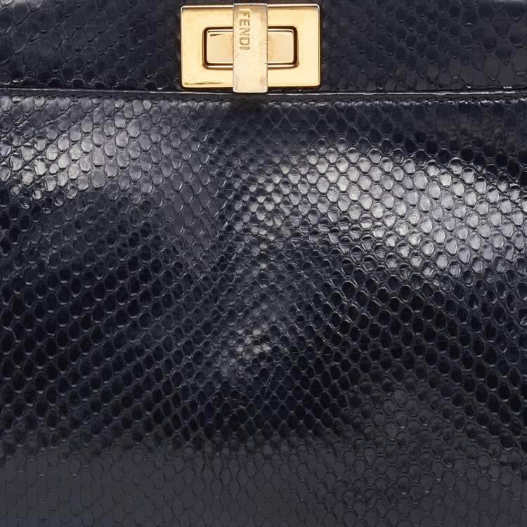 Pre Owned Fendi Black Python Mini Peekaboo Top Handle Bag
