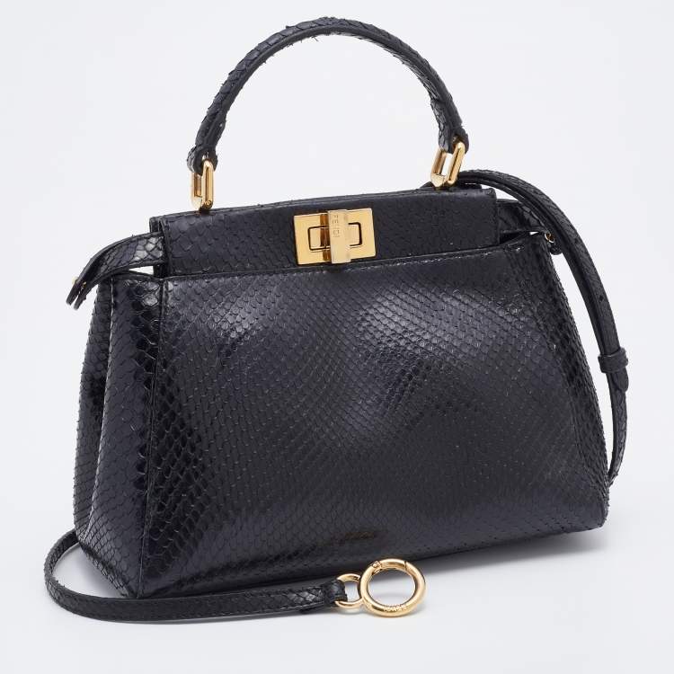 Pre Owned Fendi Black Python Mini Peekaboo Top Handle Bag