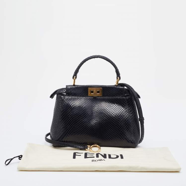 Pre Owned Fendi Black Python Mini Peekaboo Top Handle Bag