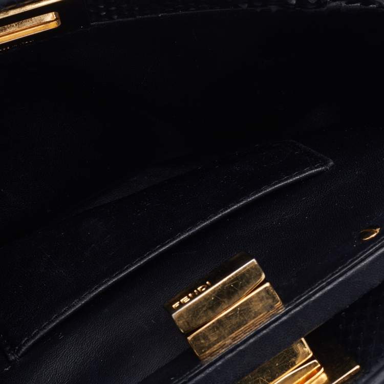 Pre Owned Fendi Black Python Mini Peekaboo Top Handle Bag