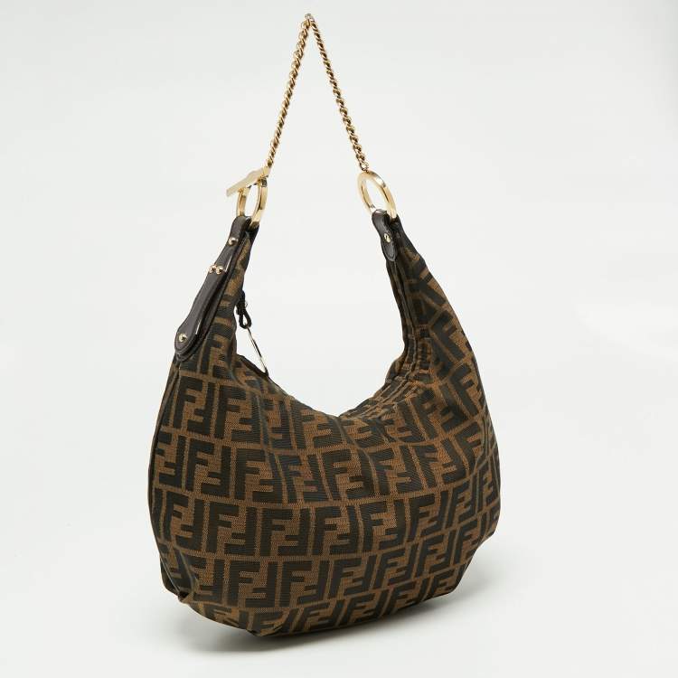 Pre Owned Fendi Tobacco Zucca Canvas and Leather Large Chef Chain Hobo