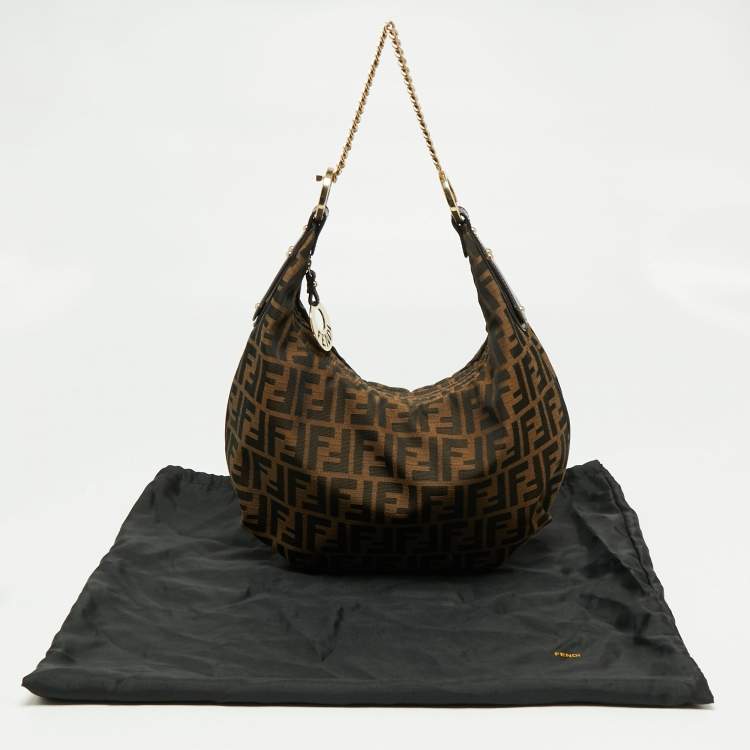 Pre Owned Fendi Tobacco Zucca Canvas and Leather Large Chef Chain Hobo