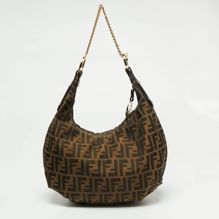 Pre Owned Fendi Tobacco Zucca Canvas and Leather Large Chef Chain Hobo