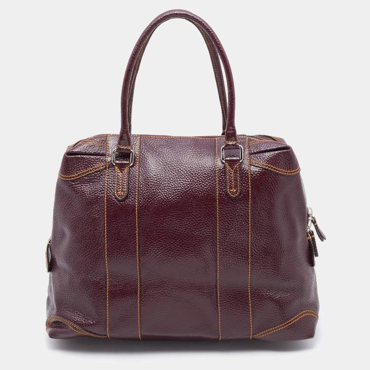 Pre Owned Fendi Burgundy Textured Patent Leather Patent B Mix Satchel