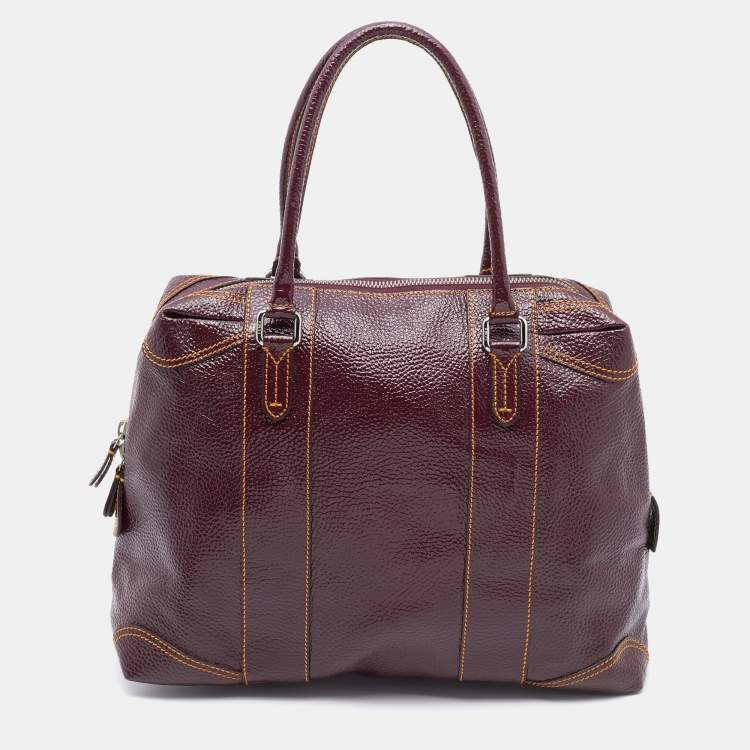 Pre Owned Fendi Burgundy Textured Patent Leather Patent B Mix Satchel