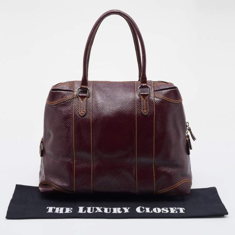 Pre Owned Fendi Burgundy Textured Patent Leather Patent B Mix Satchel