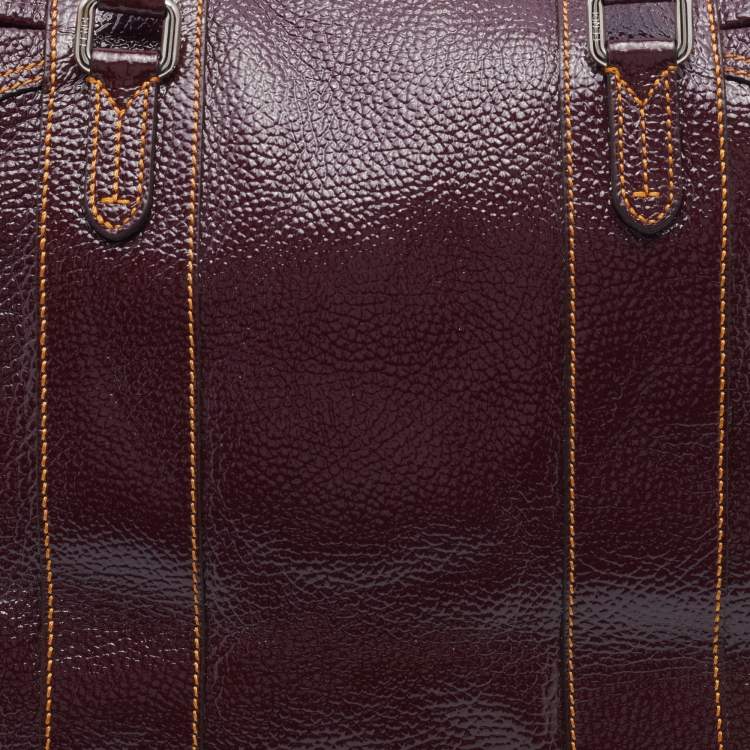 Pre Owned Fendi Burgundy Textured Patent Leather Patent B Mix Satchel