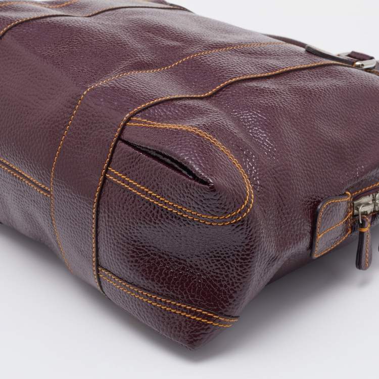 Pre Owned Fendi Burgundy Textured Patent Leather Patent B Mix Satchel