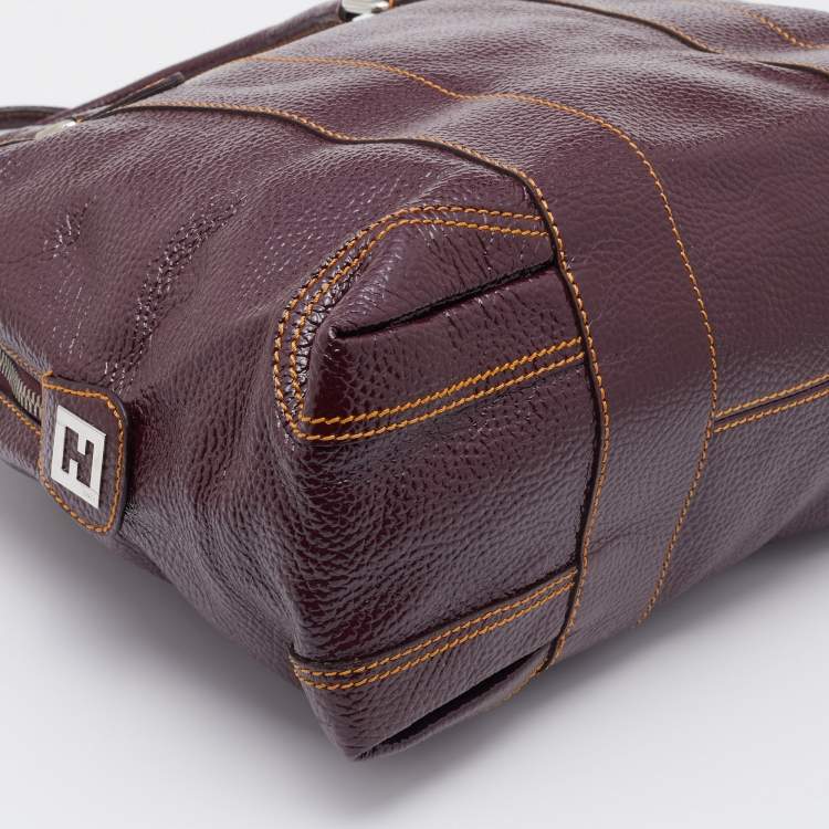 Pre Owned Fendi Burgundy Textured Patent Leather Patent B Mix Satchel