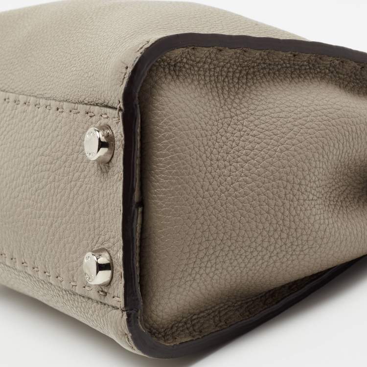 Pre Owned Fendi Beige Selleria Leather and Python Mini Peekaboo Top Handle Bag