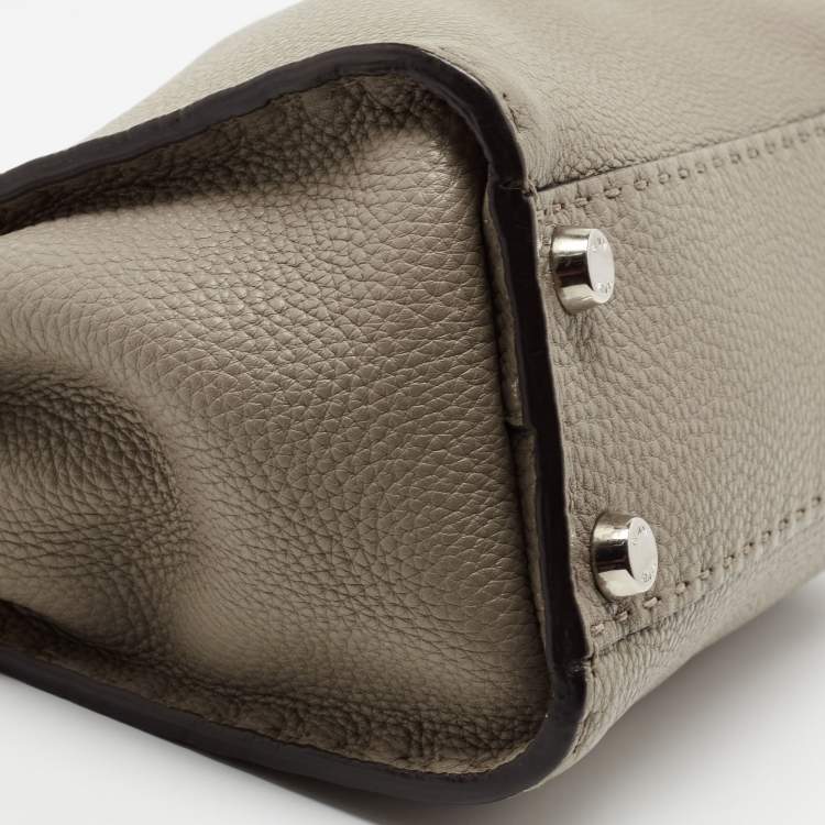 Pre Owned Fendi Beige Selleria Leather and Python Mini Peekaboo Top Handle Bag