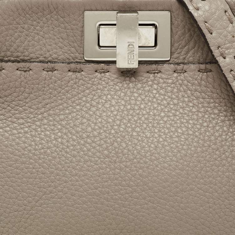 Pre Owned Fendi Beige Selleria Leather and Python Mini Peekaboo Top Handle Bag