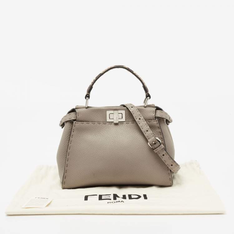 Pre Owned Fendi Beige Selleria Leather and Python Mini Peekaboo Top Handle Bag