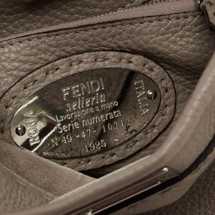 Pre Owned Fendi Beige Selleria Leather and Python Mini Peekaboo Top Handle Bag