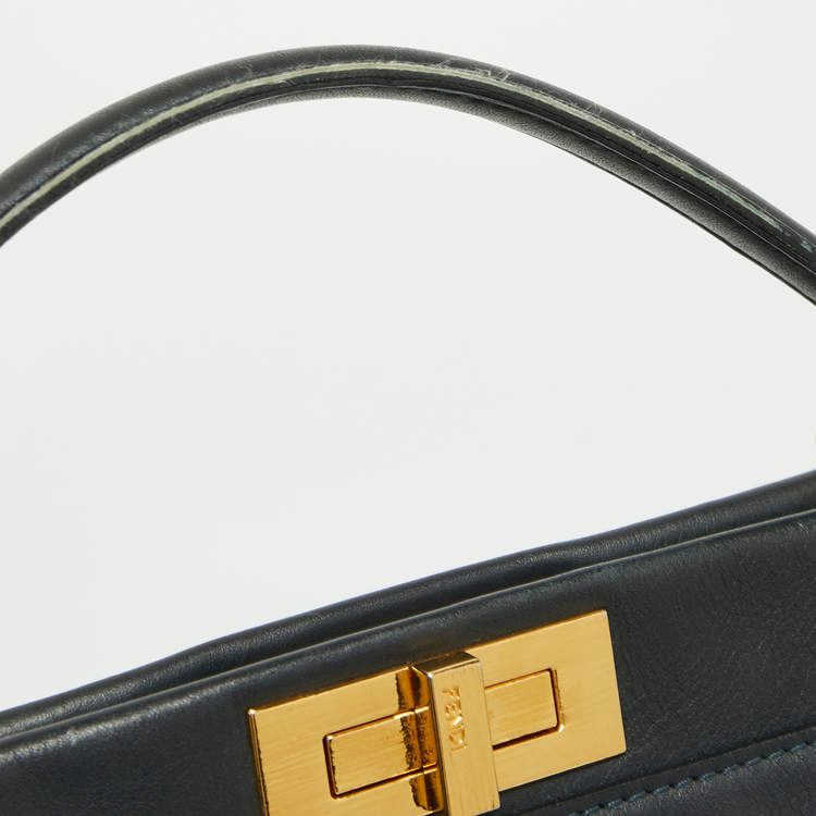 Pre Owned Fendi Midnight Blue Leather Large Peekaboo Top Handle Bag
