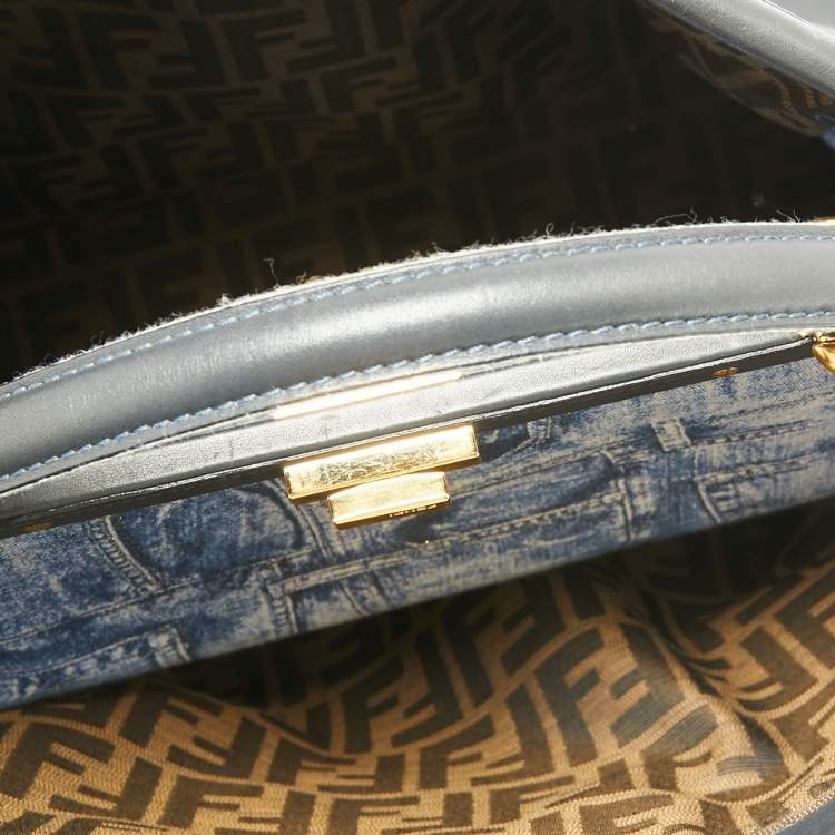 Pre Owned Fendi Midnight Blue Leather Large Peekaboo Top Handle Bag