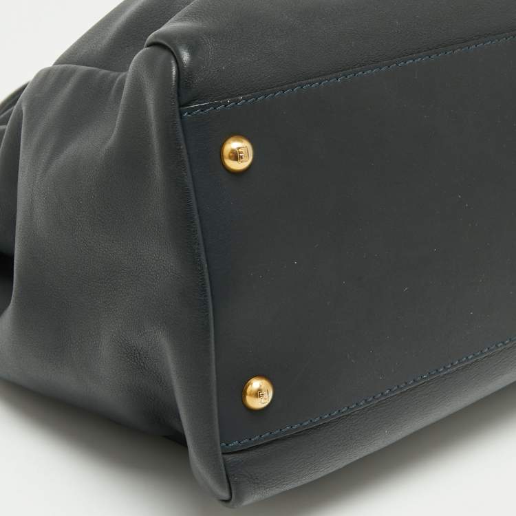 Pre Owned Fendi Midnight Blue Leather Large Peekaboo Top Handle Bag