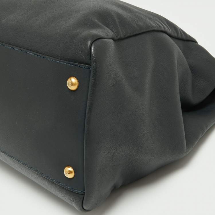 Pre Owned Fendi Midnight Blue Leather Large Peekaboo Top Handle Bag