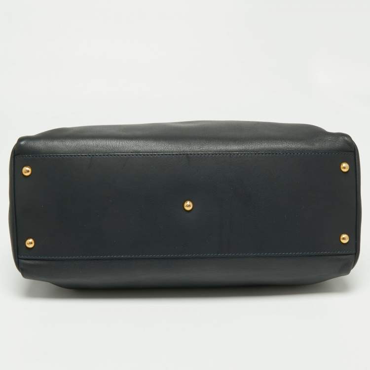 Pre Owned Fendi Midnight Blue Leather Large Peekaboo Top Handle Bag