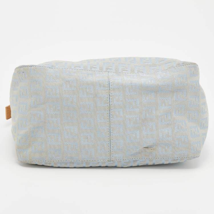 Pre Owned Fendi Blue/Beige Zucchino Canvas and Leather Mama Baguette Bag