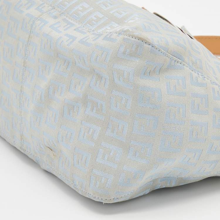 Pre Owned Fendi Blue/Beige Zucchino Canvas and Leather Mama Baguette Bag
