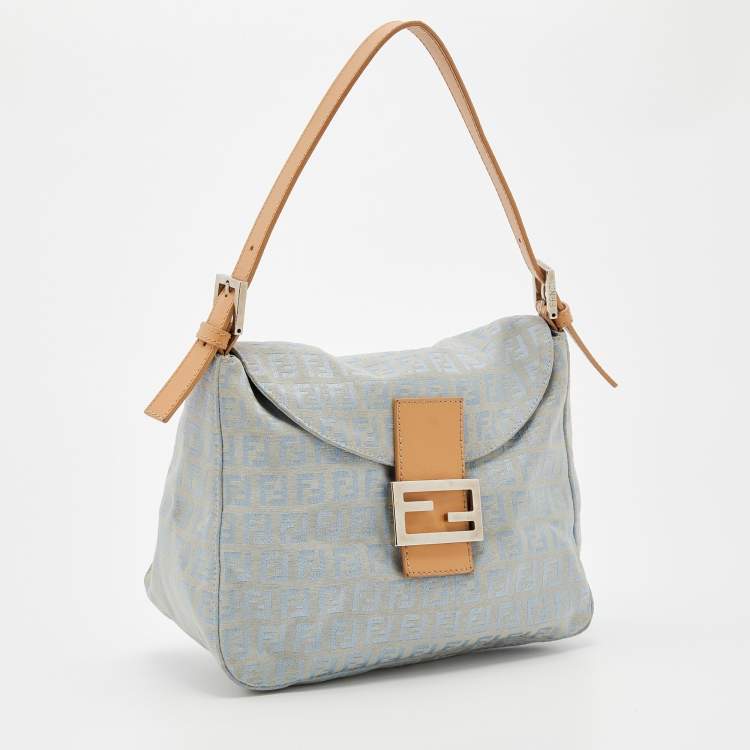 Pre Owned Fendi Blue/Beige Zucchino Canvas and Leather Mama Baguette Bag