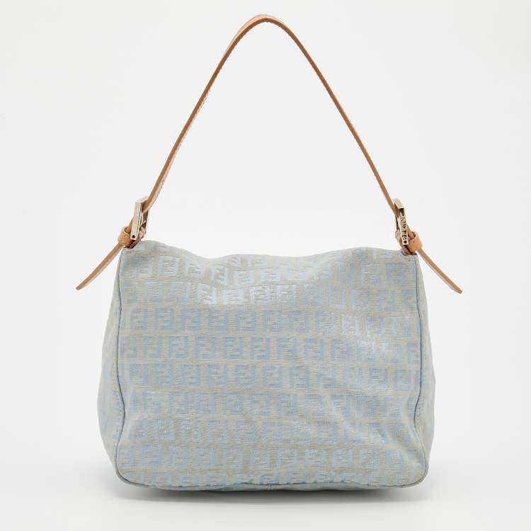 Pre Owned Fendi Blue/Beige Zucchino Canvas and Leather Mama Baguette Bag