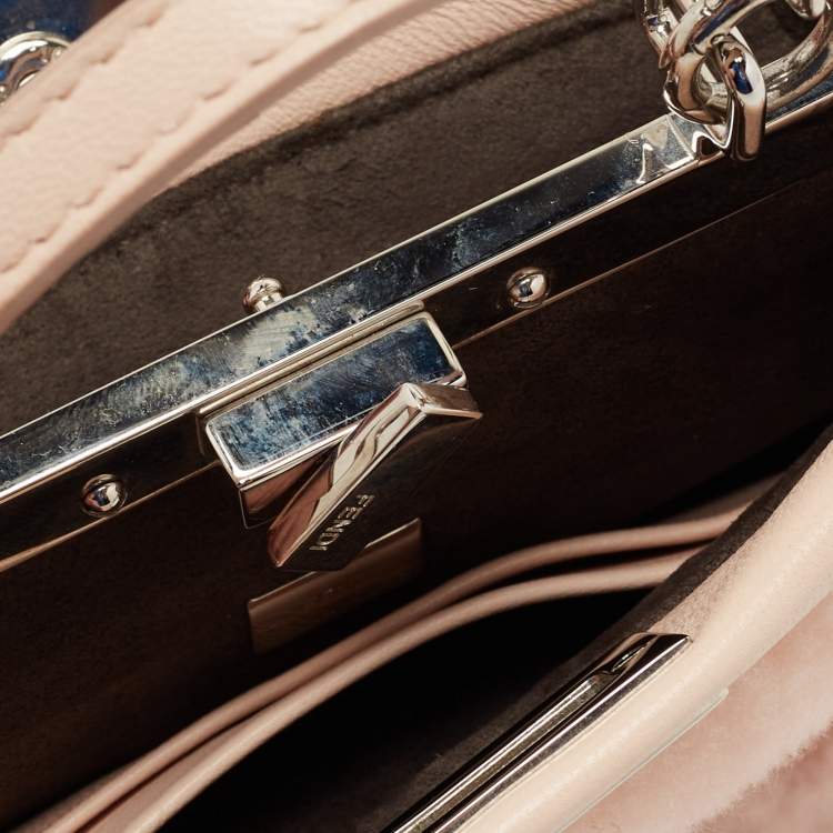 Pre Owned Fendi Powder Pink Shearling and Leather Micro Peekaboo Bag