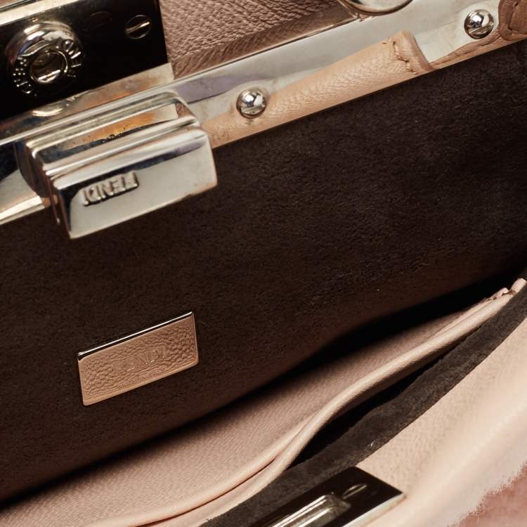 Pre Owned Fendi Powder Pink Shearling and Leather Micro Peekaboo Bag