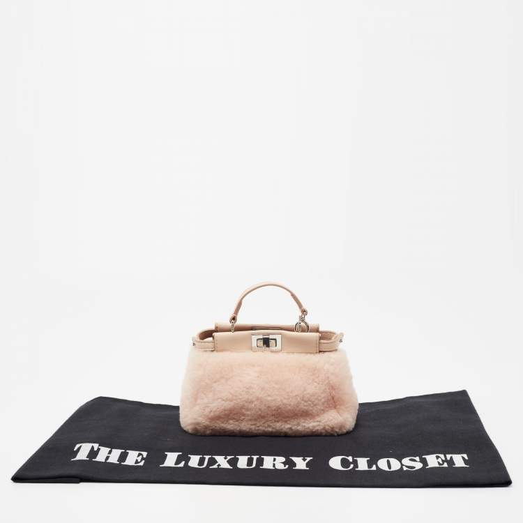 Pre Owned Fendi Powder Pink Shearling and Leather Micro Peekaboo Bag