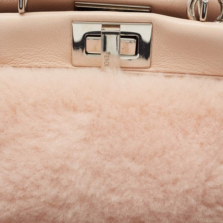 Pre Owned Fendi Powder Pink Shearling and Leather Micro Peekaboo Bag