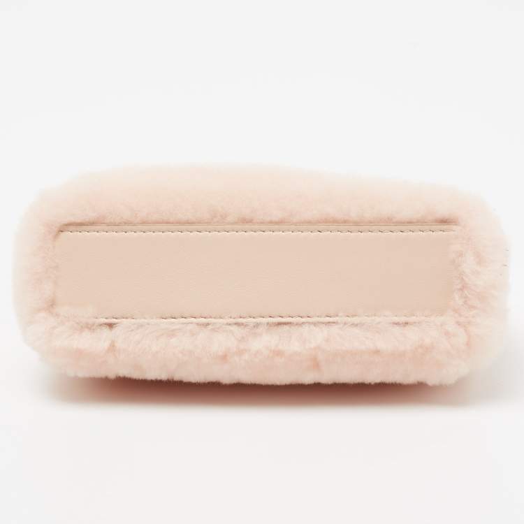 Pre Owned Fendi Powder Pink Shearling and Leather Micro Peekaboo Bag