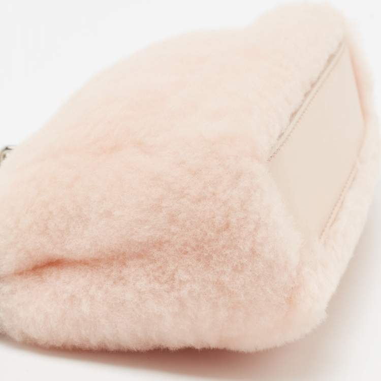 Pre Owned Fendi Powder Pink Shearling and Leather Micro Peekaboo Bag